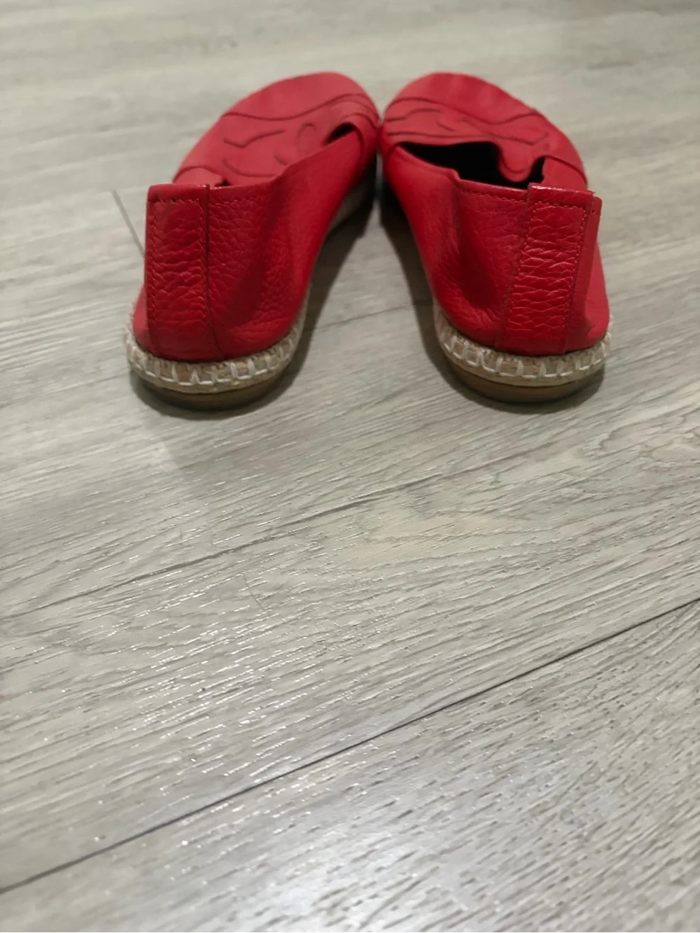 CHANEL Red Leather Espadrille Mules with Embossed CC
